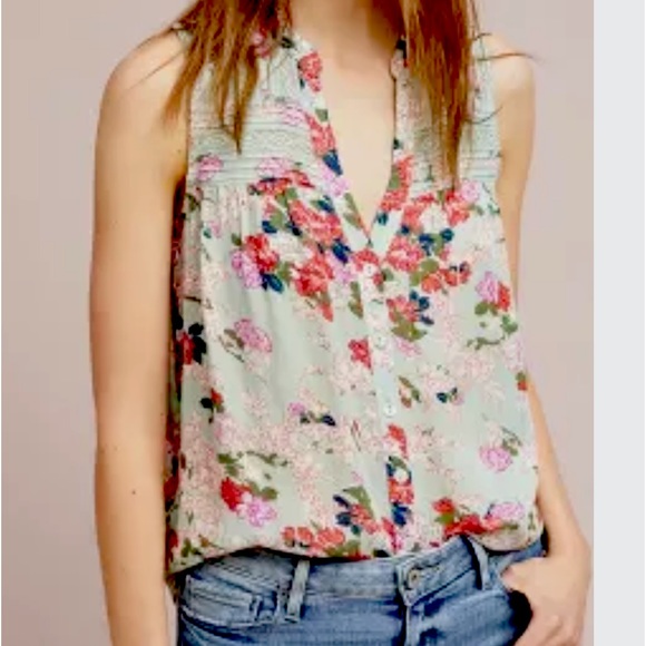 Anthropologie Meadow Rue Pintucked Sleeveless Buttondown Top sz 4 - Picture 2 of 7